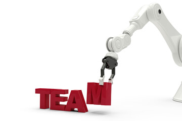 Image of robotic arm arranging team text