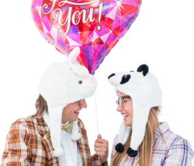 Geeky hipster in love couple looking at each other