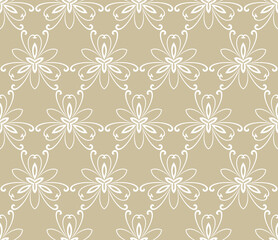 Fototapeta premium Floral ornament. Seamless abstract classic golden and white background with flowers. Pattern with repeating floral elements. Ornament for fabric, wallpaper and packaging