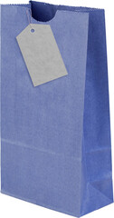 Close up of violet paper bag with price tag 