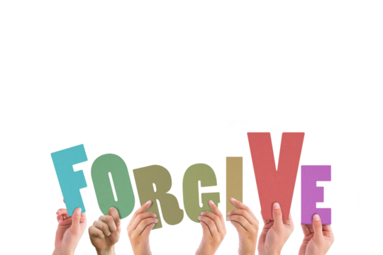 Cropped hands holding colorful word forgive  - Powered by Adobe