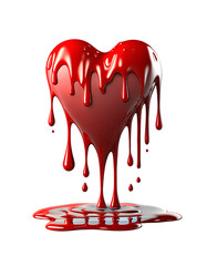 Red heart dripping on transparent background