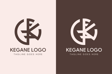 Obraz premium kegane logo design template. initial concep symbol in vertical layout. brown and pink colors style. combination of letter k, a, e, g and n. outline circle shape.