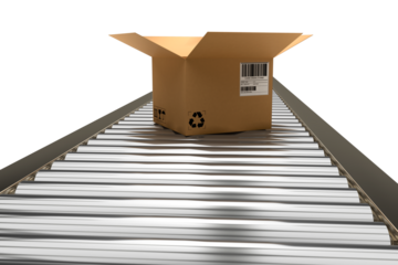 Open parcel on conveyor belt