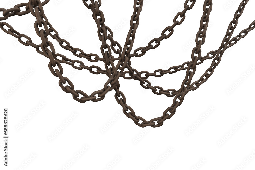 Poster 3d image of linked metallic chains hanging