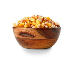 Bowl of corn for Festa Junina (June Festival) on white background