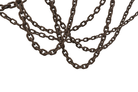 3d image of linked metallic chains hanging