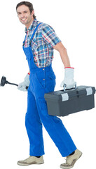Plumber carrying plunger and tool box