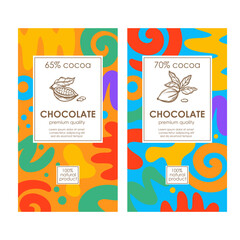 CHOCOLATE BRIGHT PACK Abstract Colorful Organic Templates Background Design In Simple Style And Vintage Labels With Hand Drawn Cocoa Beans Vector Collection
