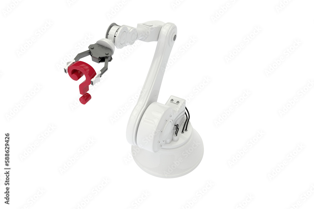 Poster robotic arm with red question mark