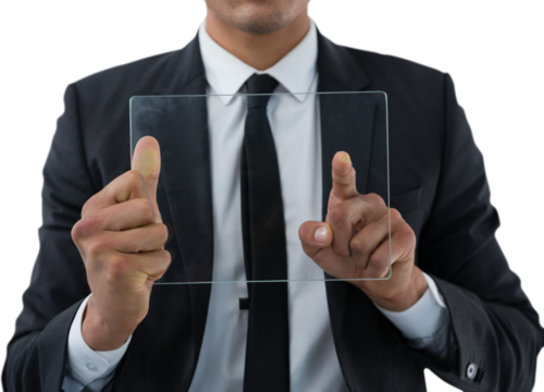 Businessman using transparent interface
