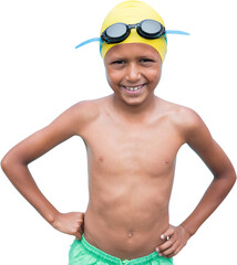 Portrait of smiling boy wearing swimming cap