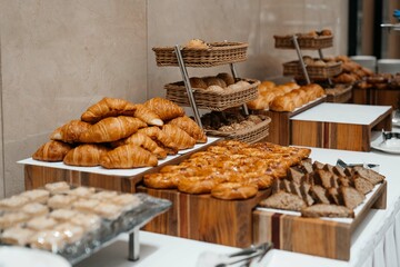 croissants and buns on the buffet
