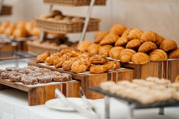 croissants and buns on the buffet