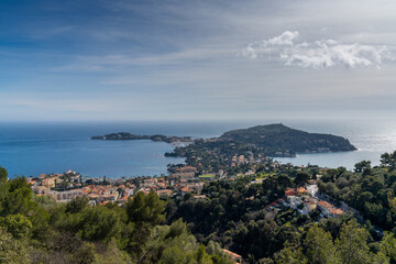 Fototapeta na wymiar landscape view of the Cap Ferrat peninsula with its idyllic villages on the French Cote d'Azur