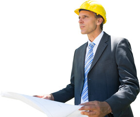 Thoughtful architect holding blue 