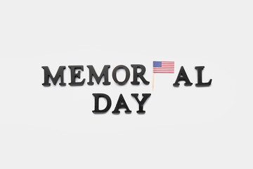 Text MEMORIAL DAY with USA flag on white background