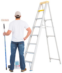 Rear view of man with paint roller standing by ladder © vectorfusionart