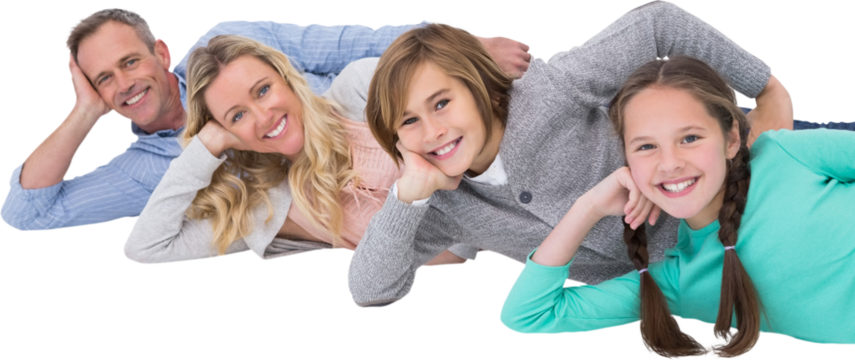 Happy family leaning over white background 