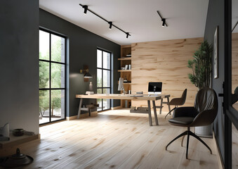 Fototapeta na wymiar Sleek and Modern Detailed Office Interior with Window Generative AI