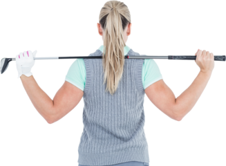 Pretty blonde playing golf