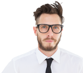 Geeky young businessman looking at camera