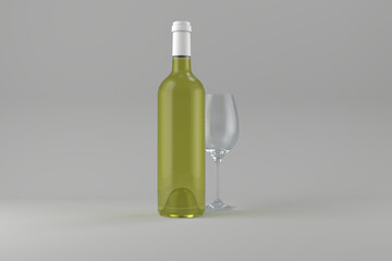 Green wine bottle with glass