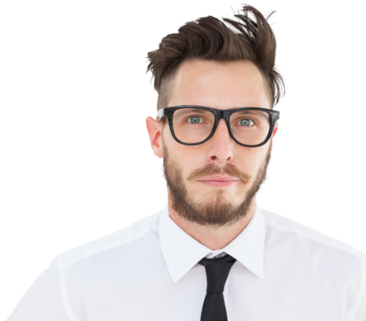 Geeky young businessman looking at camera