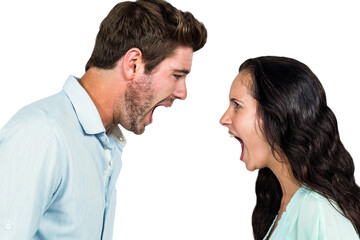 Side view of couple shouting face to face