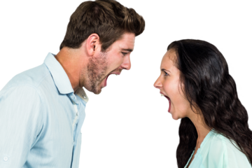 Side view of couple shouting face to face