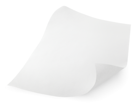 Blank sheet of paper isolated on transparent background
