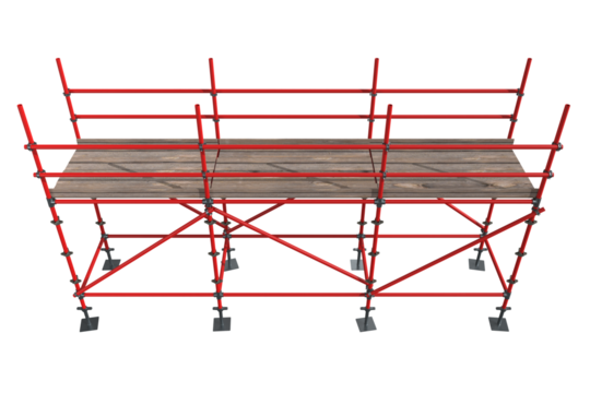 3d illustrative image of wooden plank with red metal support - Powered by Adobe