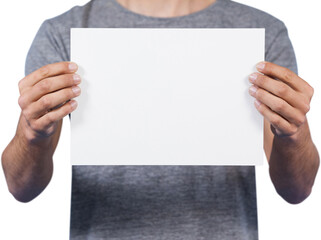 Midsection of man holding cardboard