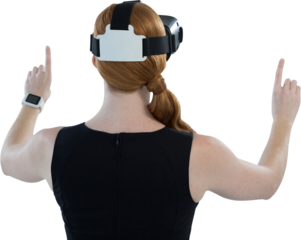 Female executive using virtual reality headset