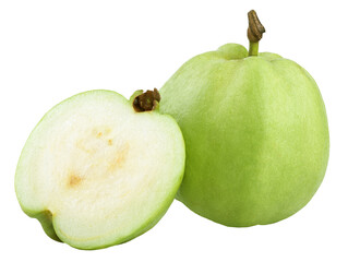 Green guava with half isolated on transparent background