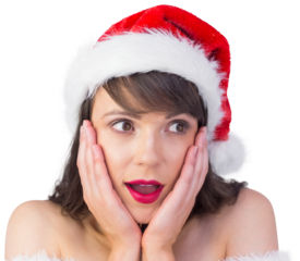 Pretty santa girl with hands on face