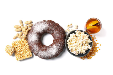 Traditional food for Festa Junina (June Festival) on white background