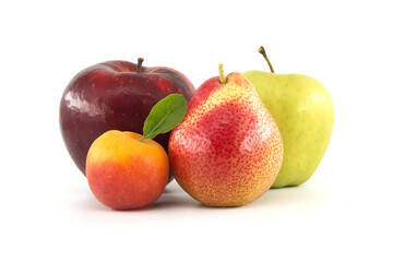 Multivitamin and juicy rich fruits over white background