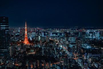 東京タワーとビル群の夜景 - obrazy, fototapety, plakaty