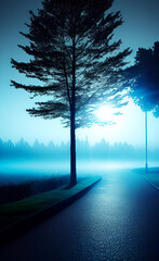 tree in the fog