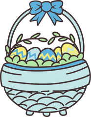 Easter Day Egg in a Basket Flat Hand Drawn Illustration