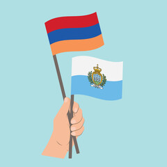 Flags of Armenia and San Marino, Hand Holding flags