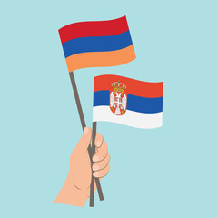 Flags of Armenia and Serbia, Hand Holding flags