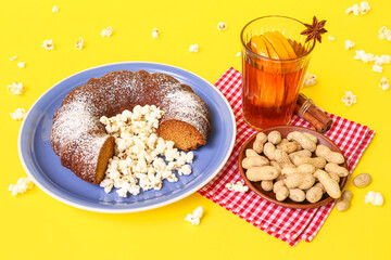 Traditional food for Festa Junina (June Festival) on yellow background