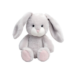 Grey Bunny Rabbit Plush Toy Close-Up, Adorable and Cuddly. Generative AI - obrazy, fototapety, plakaty