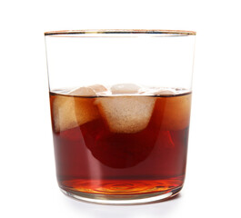 Glass of cold rum isolated on white background