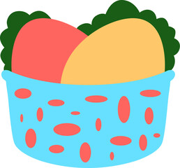 Easter Day Egg in a Basket Flat Hand Drawn Illustration