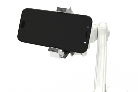 Digital generated image of robot holding smart phone