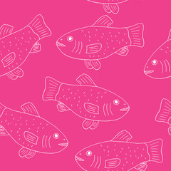 fish seamless pattern hand drawn in doodle style.