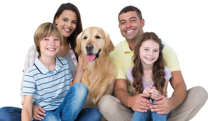 Happy family with golden retriever - Powered by Adobe